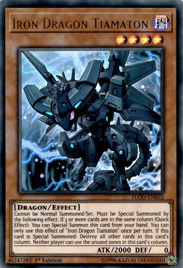 Yugioh Iron Dragon Tiamaton FLOD-EN032 Ultra Rare 1st Edition VLP/NM