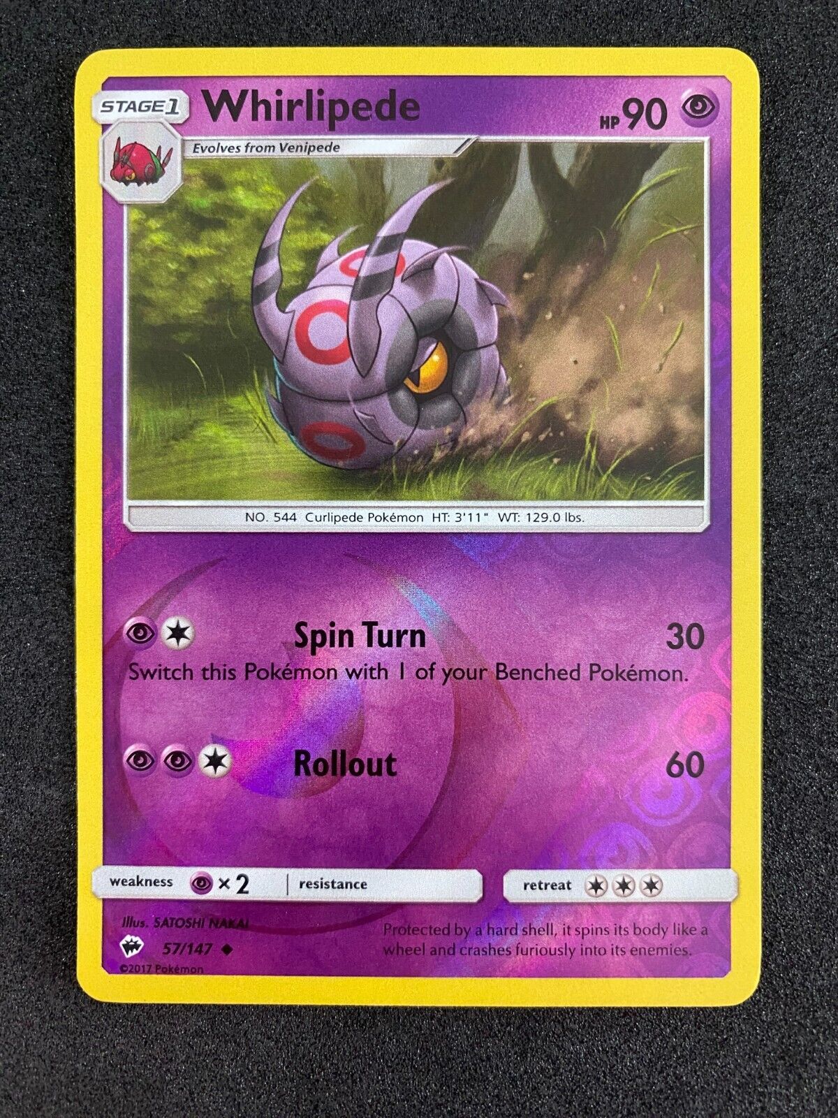 Pokemon Whirlipede 57/147 Burning Shadows Reverse Holo NM