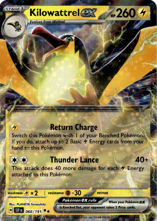 Pokemon Kilowattrel ex 068/191 Surging Sparks Full Art Holo NM