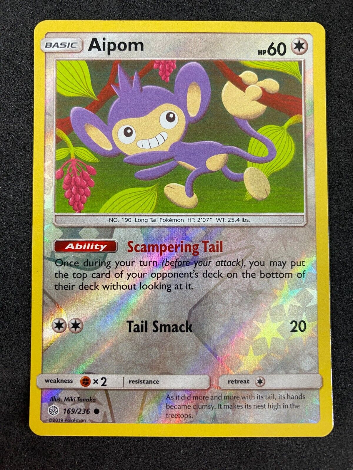 Pokemon Aipom 169/236 Cosmic Eclipse Reverse Holo VLP-NM