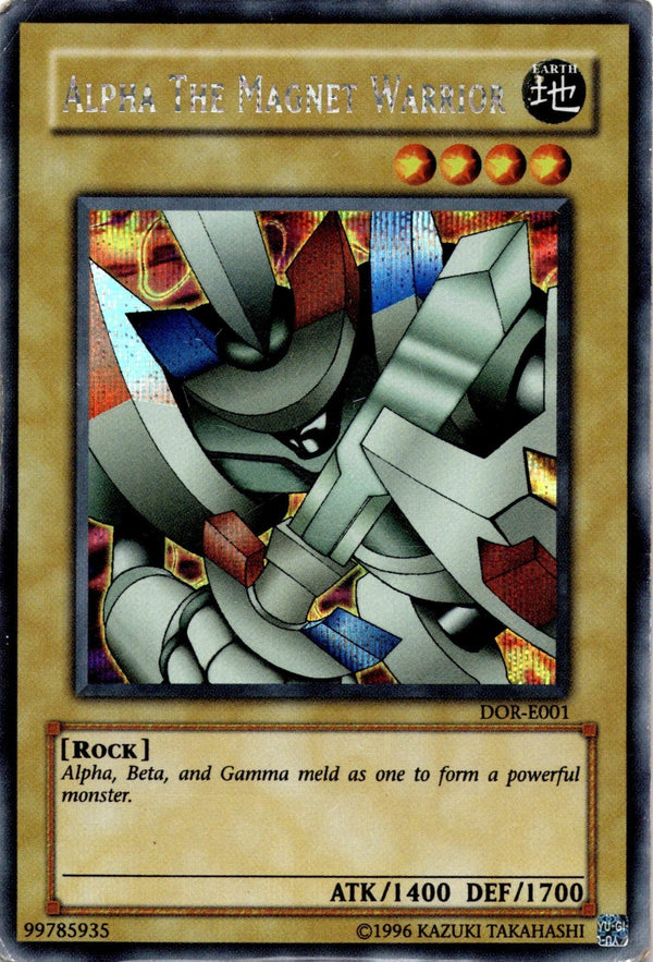 Yugioh Alpha The Magnet Warrior DOR-E001 Secret Rare Unlimited Edition DAMAGED