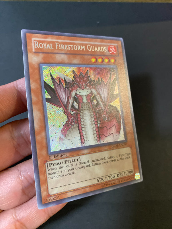 Yugioh Royal Firestorm Guards GLAS-EN087 Secret Rare 1st Edition NA NM