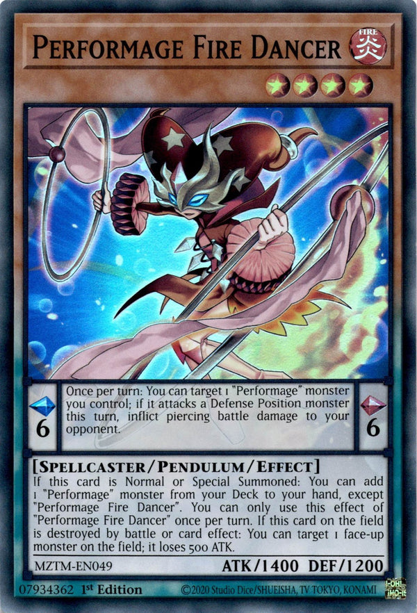 Yugioh Performage Fire Dancer MZTM-EN049 Super Rare 1st Edition NM