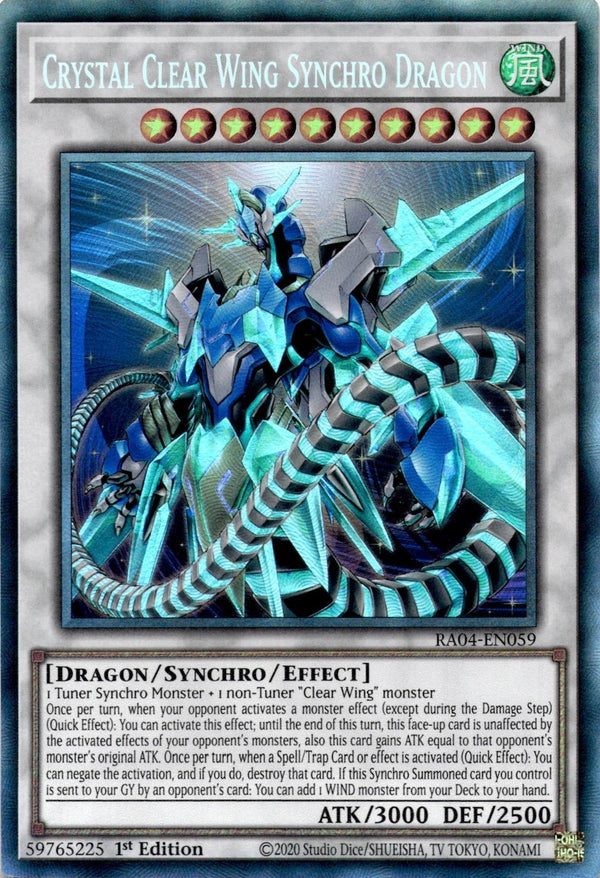 Yugioh Crystal Clear Wing Synchro Dragon RA04-EN059 Collector’s Rare 1st Ed NM