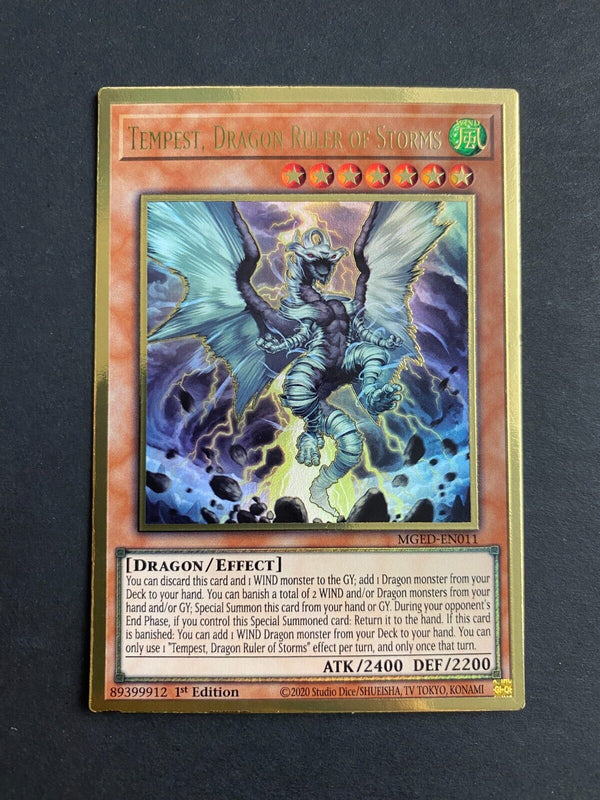 Yugioh Tempest, Dragon Ruler of Storms MGED-EN011 Premium Gold Rare 1st Ed NM