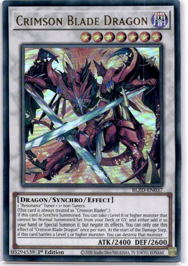 Yugioh Crimson Blade Dragon BLZD-EN037 Ultra Rare 1st Edition NM