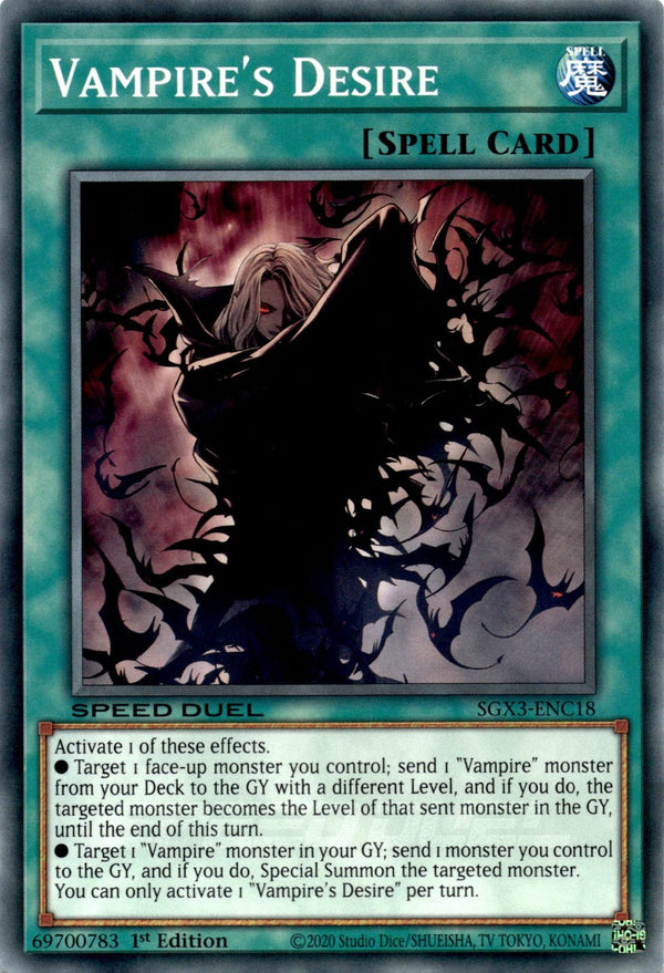 Yugioh Vampire's Desire SGX3-ENC18 Speed Duel Common 1st Edition NM