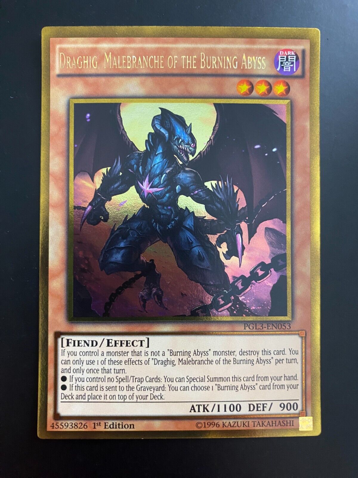 Yugioh Draghig, Malebranche of the Burning Abyss PGL3-EN053 Gold Rare 1st VLP/NM