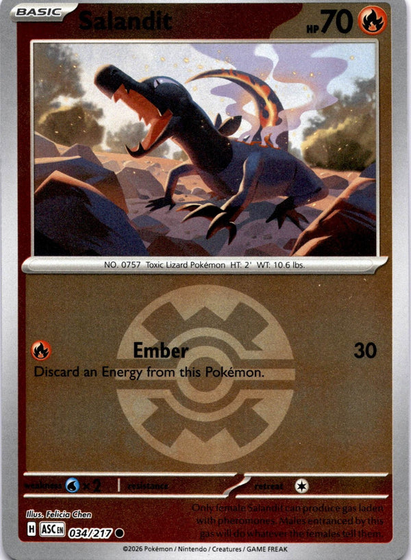 Pokemon Salandit 034/217 Ascended Heroes Quick Ball Reverse Holo NM