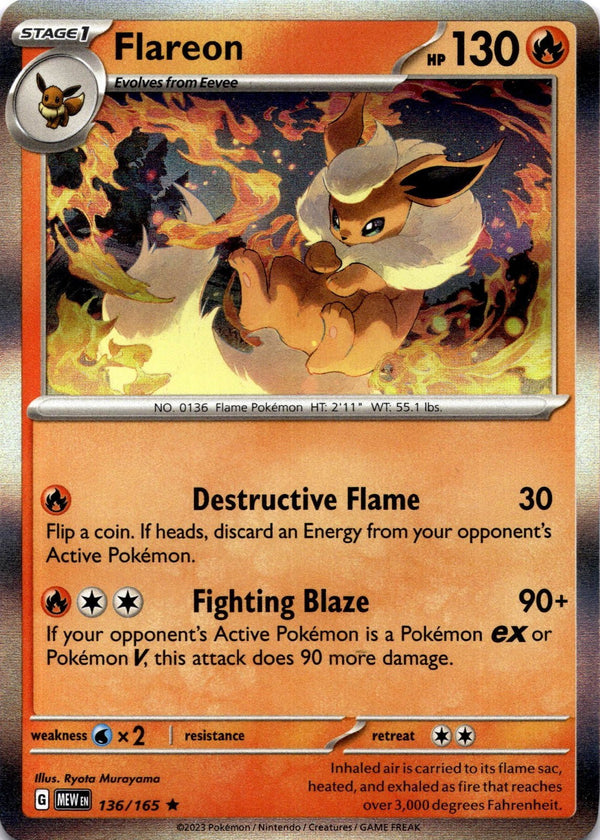 Pokemon Flareon 136/165 Pokemon 151 Holo NM