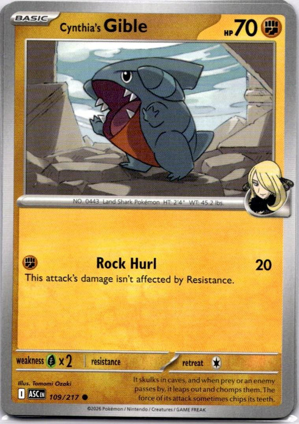 Pokemon Cynthia's Gible 109/217 Ascended Heroes Non Holo NM