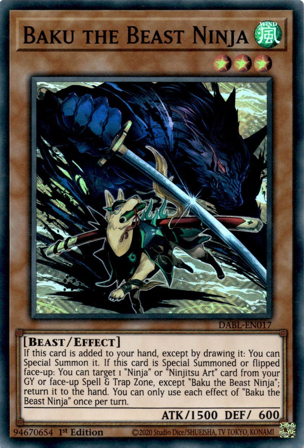 Yugioh Baku the Beast Ninja DABL-EN017 Super Rare 1st Edition NM