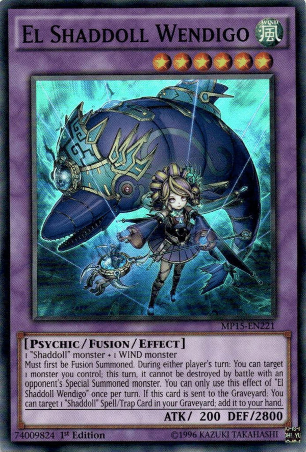 Yugioh El Shaddoll Wendigo MP15-EN221 Super Rare 1st Edition NM