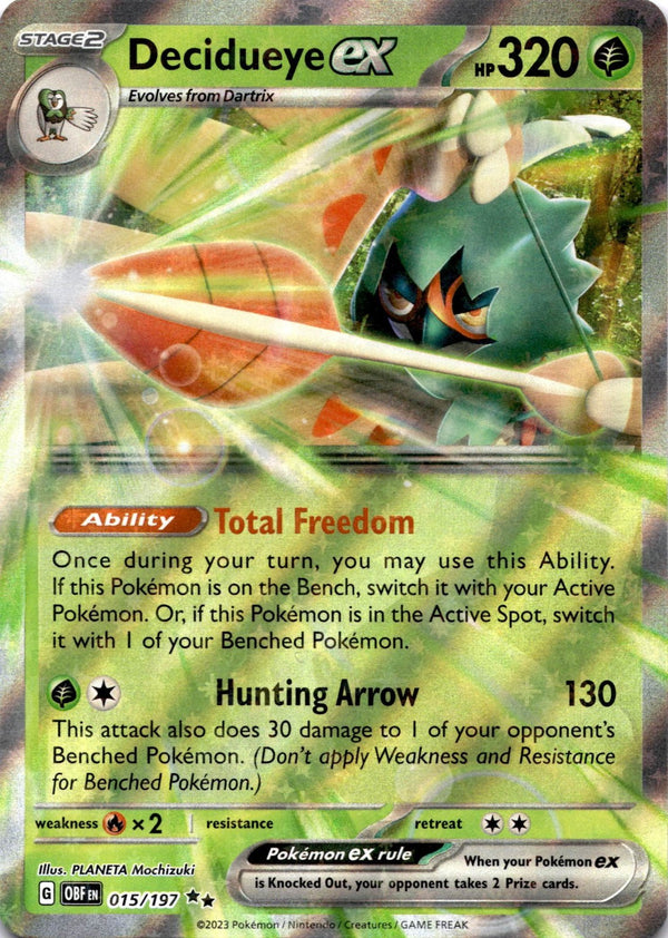 Pokemon Decidueye EX 015/197 Obsidian Flames Full Art Holo NM