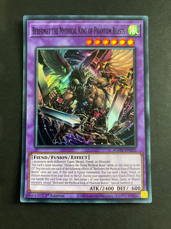 Yugioh Berfomet the Mythical King of Phantom Beasts AGOV-EN032 Super Rare VLP/NM
