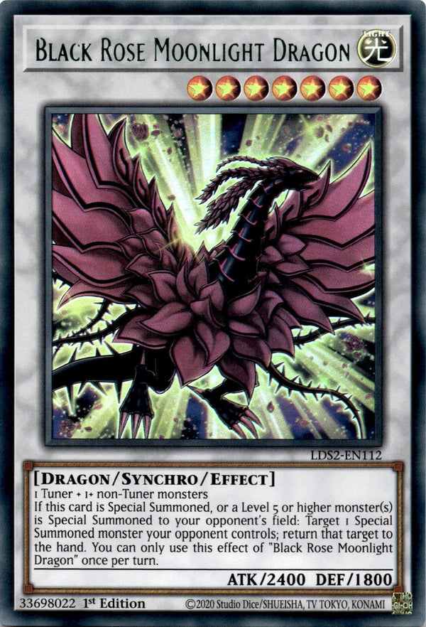 Yugioh Black Rose Moonlight Dragon LDS2-EN112 Green Ultra Rare 1st Edition LP