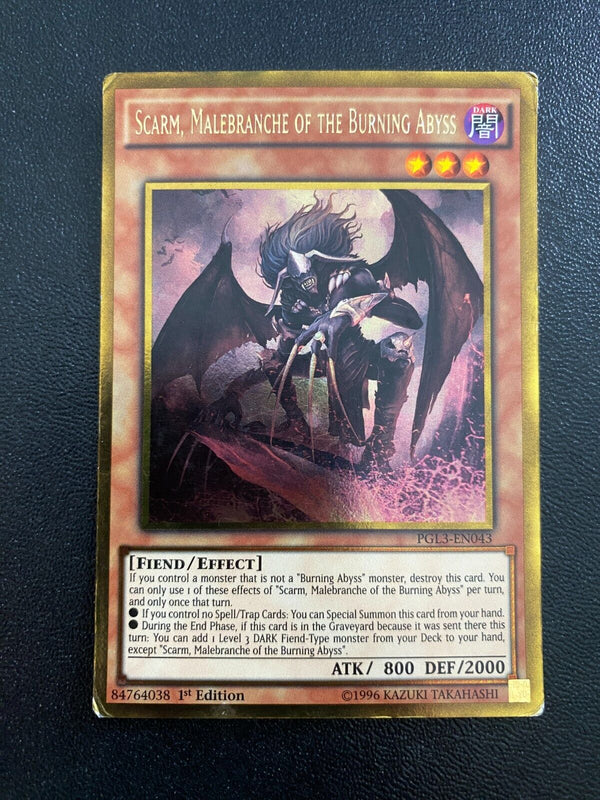 Yugioh Scarm, Malebranche of the Burning Abyss PGL3-EN043 Gold Rare 1st DAMAGED