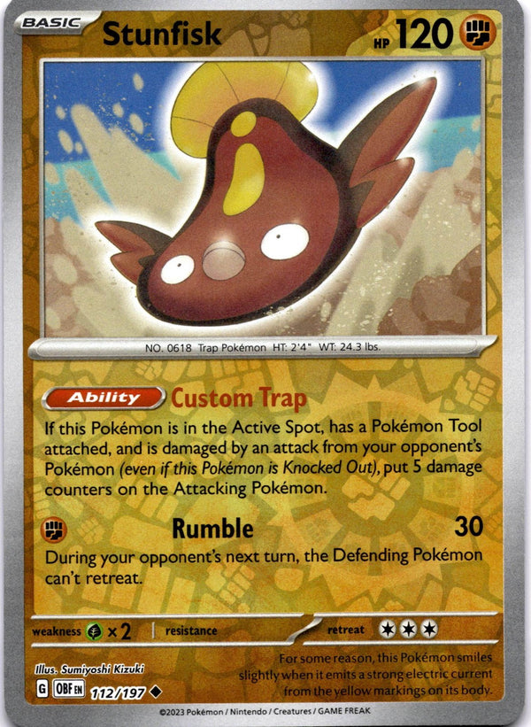Pokemon Stunfisk 112/197 Obsidian Flames Reverse Holo VLP/NM
