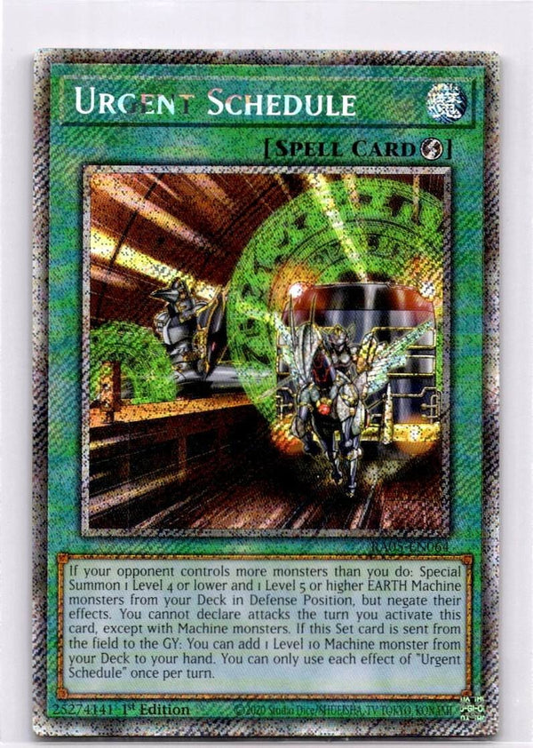 Yugioh Urgent Schedule RA05-EN064 NA Print Platinum Secret Rare 1st Edition NM