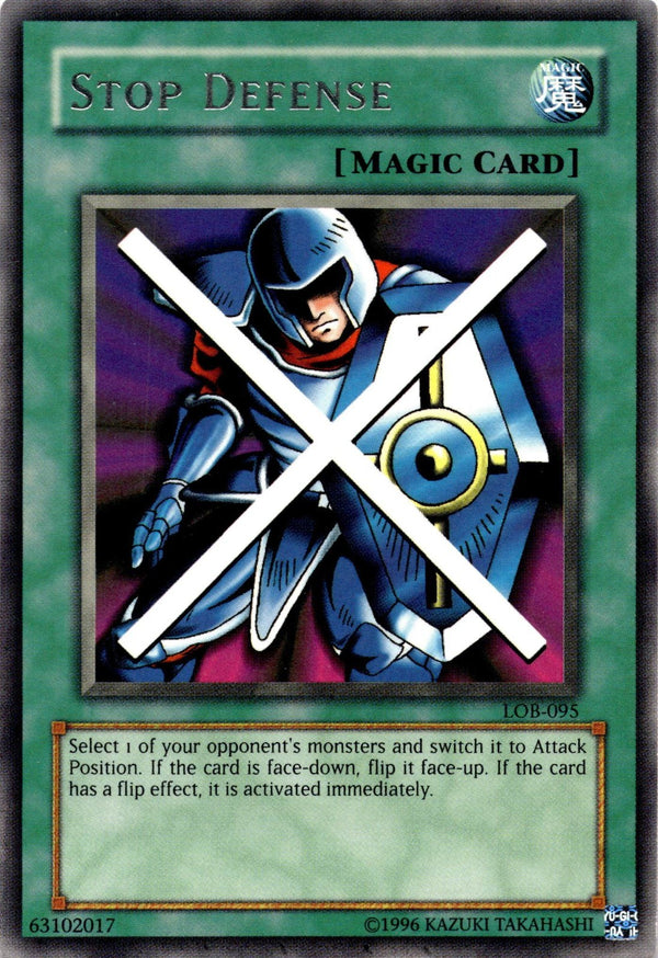 Yugioh Stop Defense LOB-095 Rare (Original Print) Unlimited Edition LP