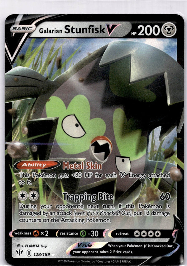 Pokemon Galarian Stunfisk V 128/189 Darkness Ablaze Full Art Holo NM