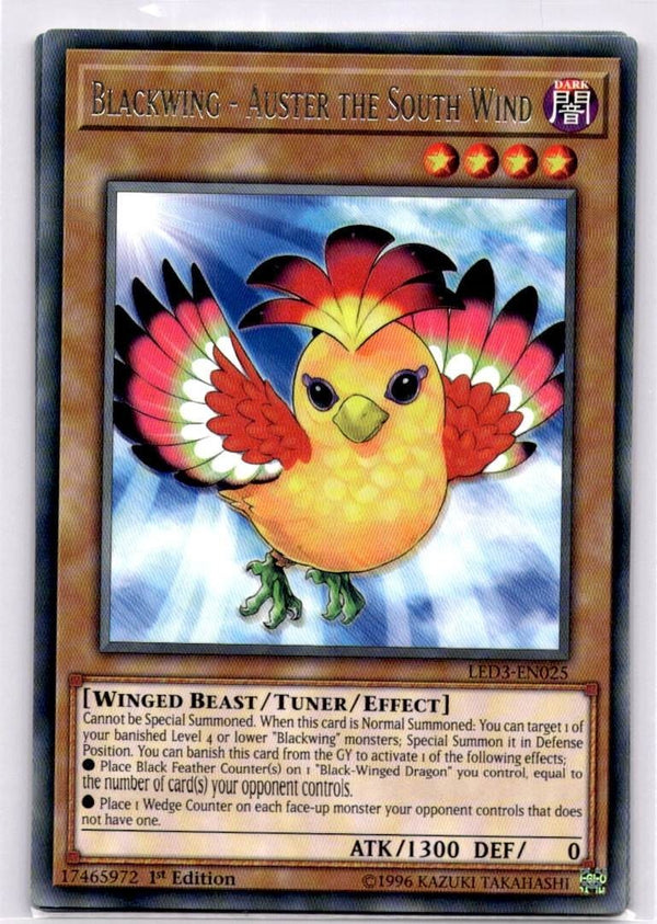 Yugioh Blackwing - Auster the South Wind LED3-EN025 Rare 1st Edition NM