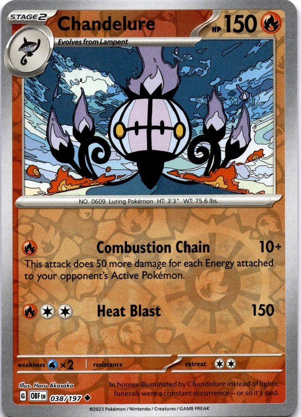 Pokemon Chandelure 038/197 Obsidian Flames Reverse Holo NM