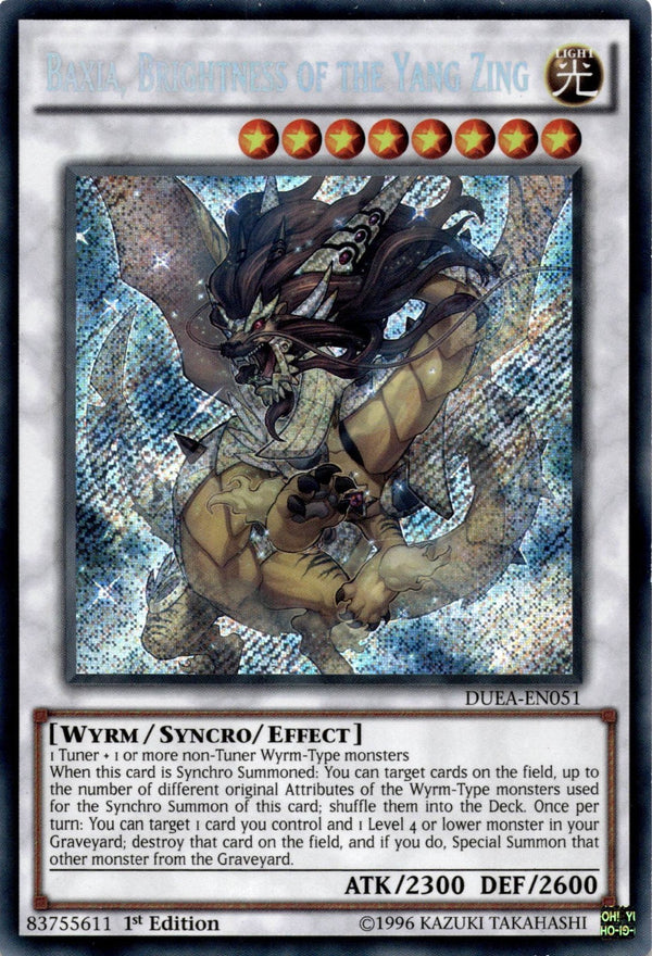 Yugioh Baxia, Brightness of the Yang Zing DUEA-EN051 Secret Rare 1st Edition LP