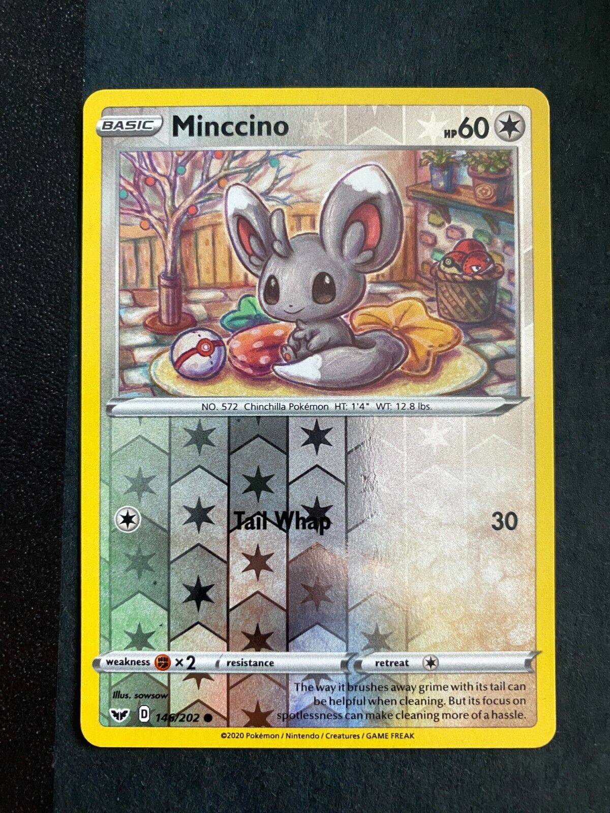 Pokemon Minccino 146/202 Sword Shield Base Reverse Holo NM