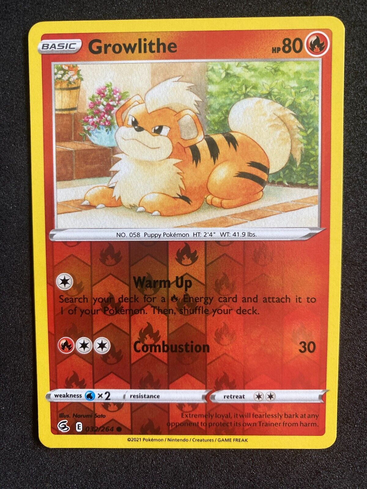 Pokemon Growlithe 032/264 Fusion Strike Common Reverse Holo NM