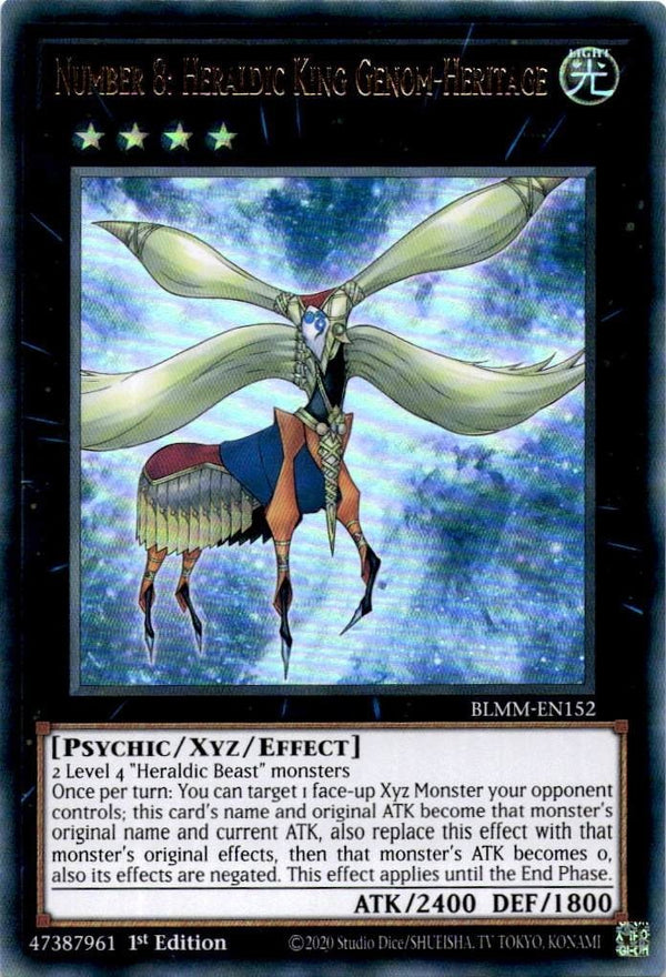 Yugioh Number 8: Heraldic King Genom-Heritage BLMM-EN152 Ultra Rare 1st Ed NM