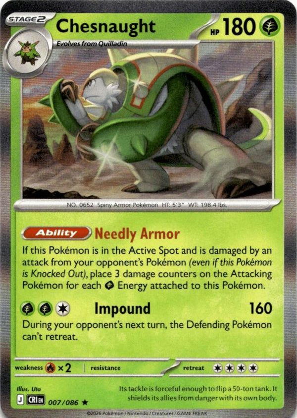 Pokemon Chesnaught 007/086 Chaos Rising Holo NM