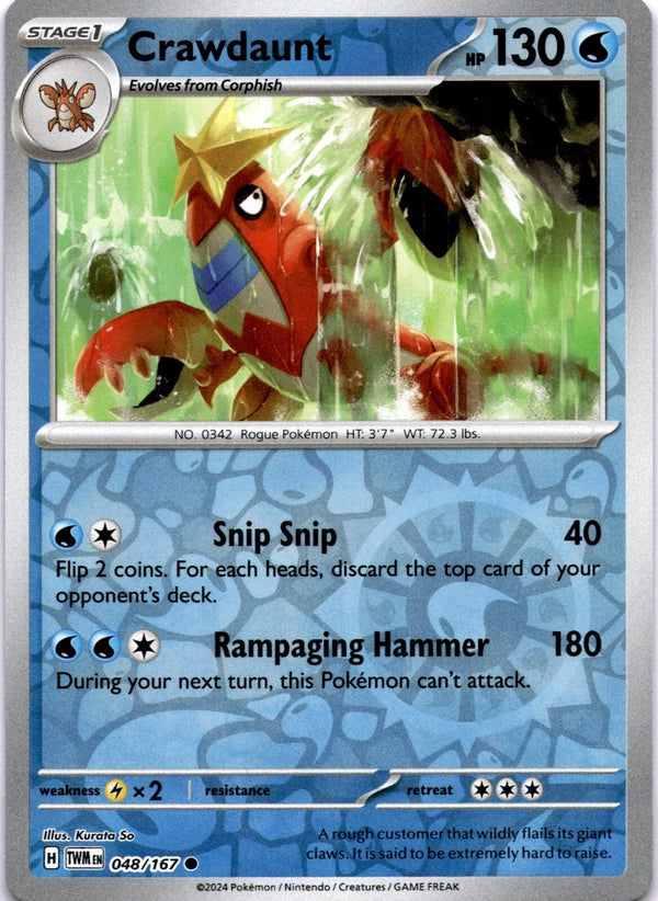 Pokemon Crawdaunt 048/167 Twilight Masquerade Reverse Holo NM