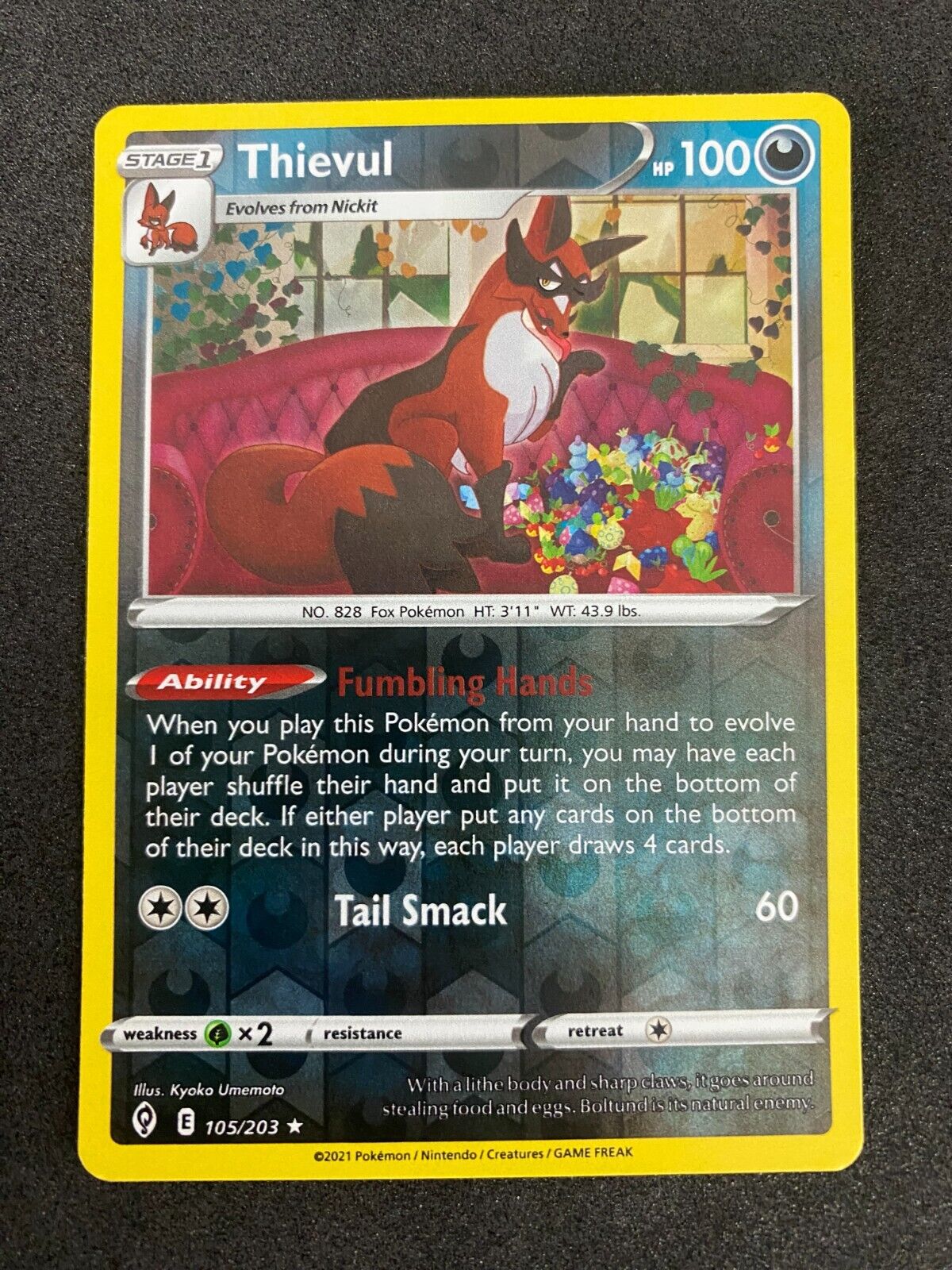 Pokemon Thievul 105/203 Evolving Skies Reverse Holo VLP