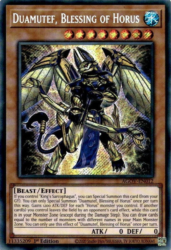 Yugioh Duamutef, Blessing of Horus AGOV-EN012 Secret Rare 1st Edition NM
