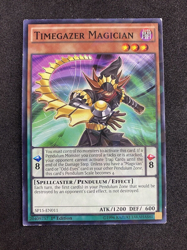 Yugioh Timegazer Magician SP15-EN011 1st Edition Shatterfoil Rare MP