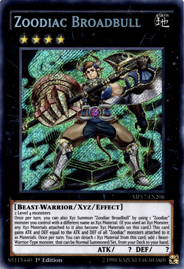 Yugioh Zoodiac Broadbull MP17-EN206 Secret Rare 1st Edition VLP/NM