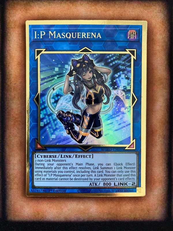 Yugioh I:P Masquerena MGED-EN035 Premium Gold Rare 1st Edition NM