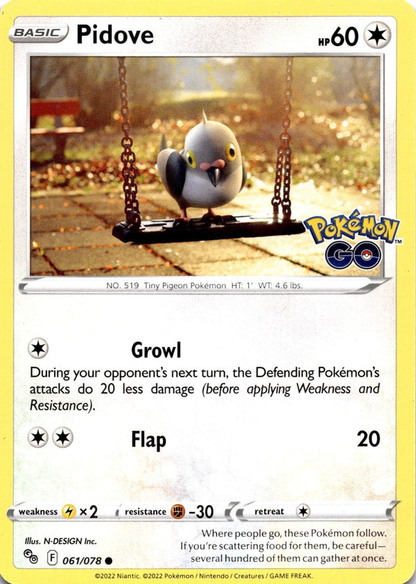 Pokemon Pidove 061/078 Pokemon Go Non Holo NM