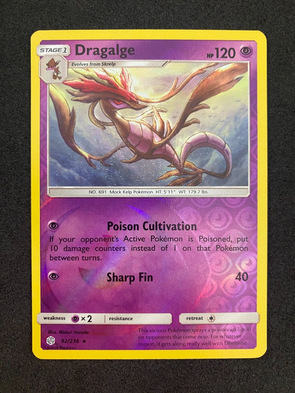 Pokemon Dragalge 92/236 Cosmic Eclipse Reverse Holo NM