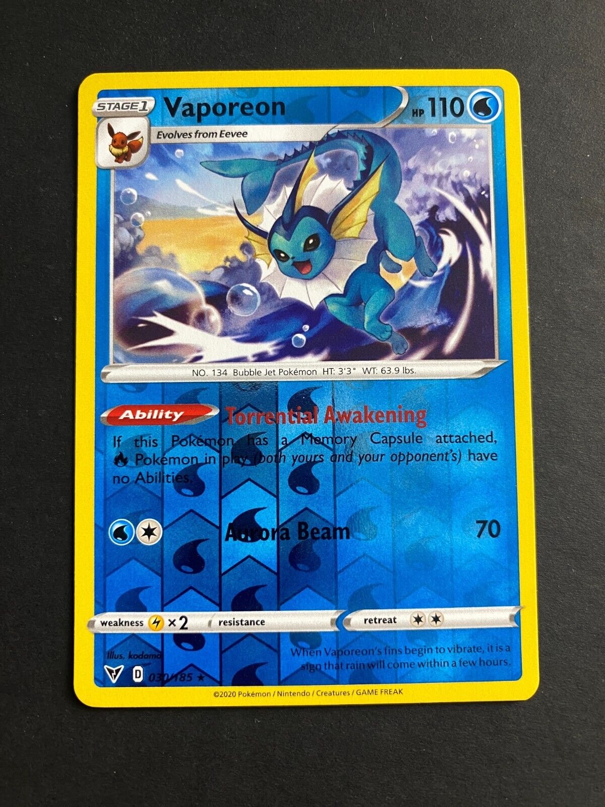 Pokemon Vaporeon 030/185 Vivid Voltage Reverse Holo VLP/NM