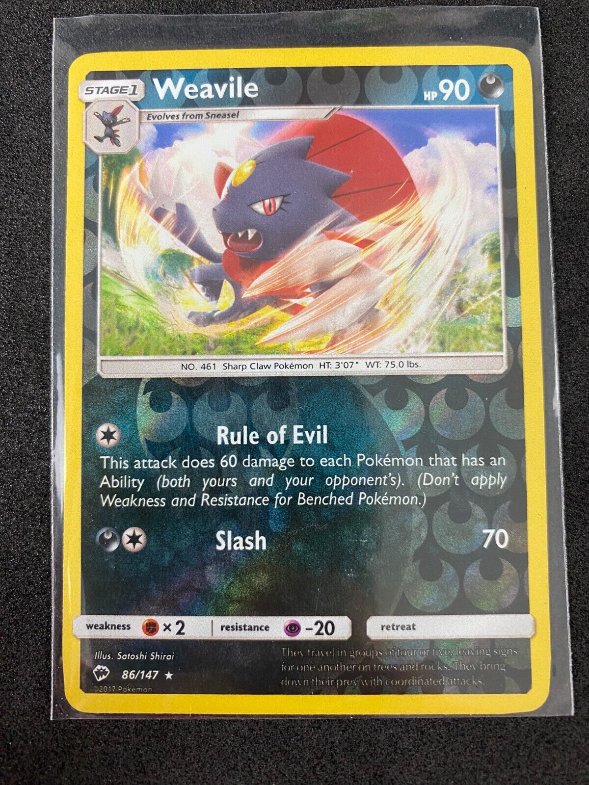 Pokemon Weavile 86/147 Burning Shadows Reverse Holo VLP