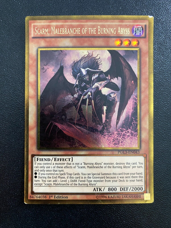 Yugioh Scarm, Malebranche of the Burning Abyss PGL3-EN043 Gold Rare 1st Ed HP