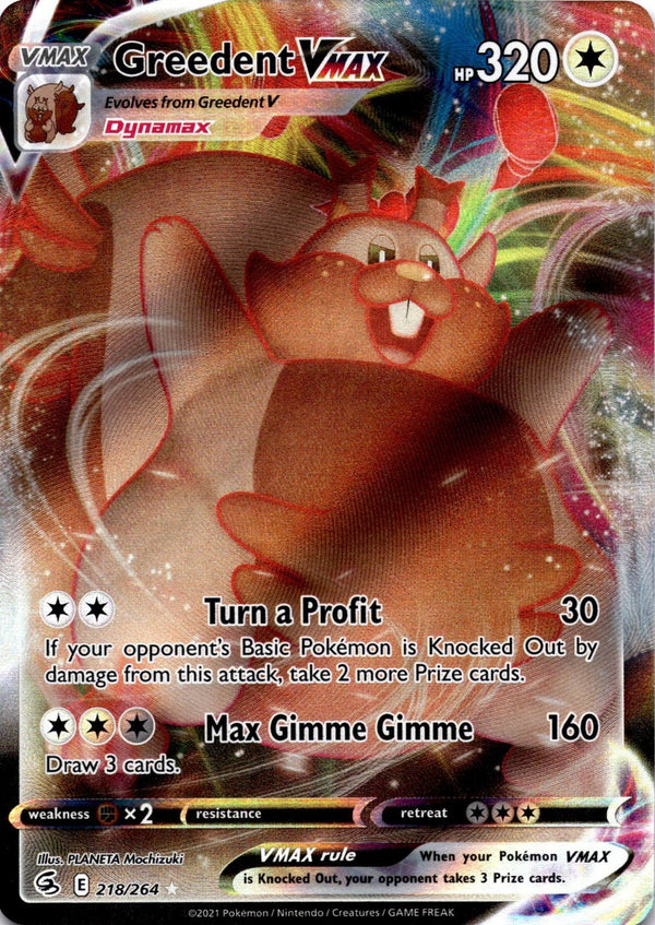 Pokemon Greedent VMAX 218/264 Fusion Strike Full Art Holo NM