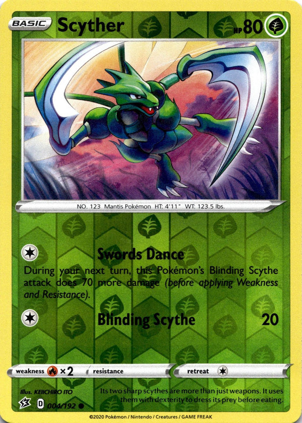 Pokemon Scyther 004/192 Rebel Clash Reverse Holo NM