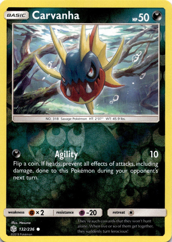 Pokemon Carvanha 132/236 Cosmic Eclipse Reverse Holo NM