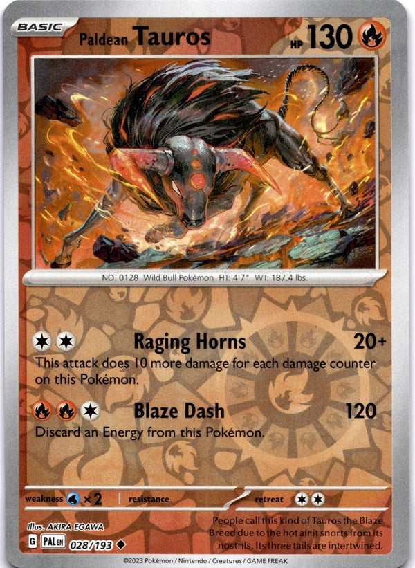 Pokemon Paldean Tauros 028/193 Paldea Evolved Reverse Holo NM