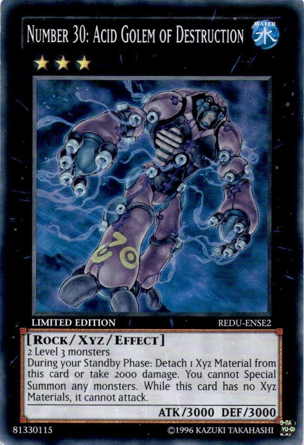 Yugioh Number 30: Acid Golem of Destruction REDU-ENSE2 Super Rare Limited Ed LP