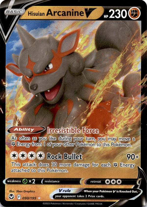 Pokemon Hisuian Arcanine V 090/195 Silver Tempest Full Art Holo NM
