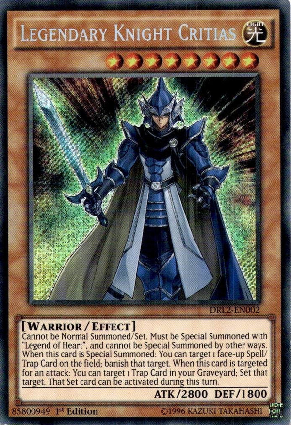 Yugioh Legendary Knight Critias DRL2-EN002 Secret Rare 1st Edition MP